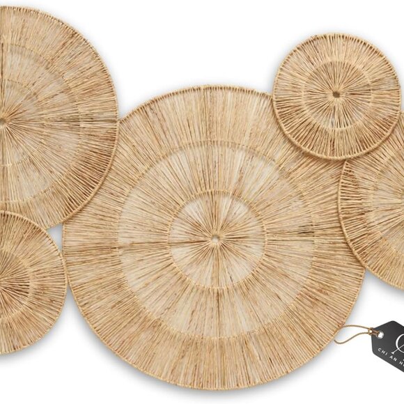 CHI AN 18 Inch Boho Wall Decor – Set of 5 Woven Jute Wall Baskets, Boho Wall Art - Picture 1 of 6